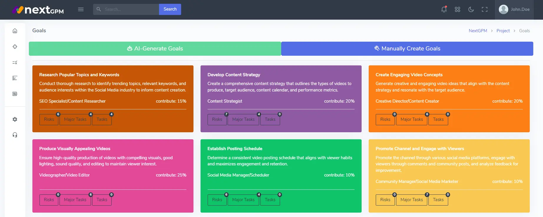 NextGPM app AI generated SMART Goals